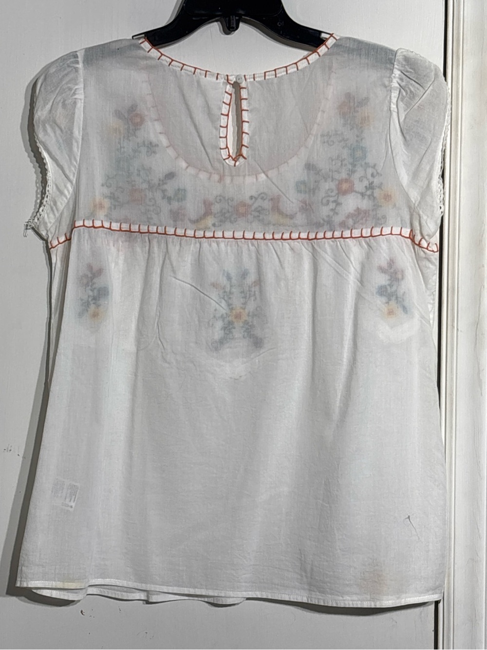 Bila White Top with Bright Orange Hand-Stitch Trim - Picture 3 of 3